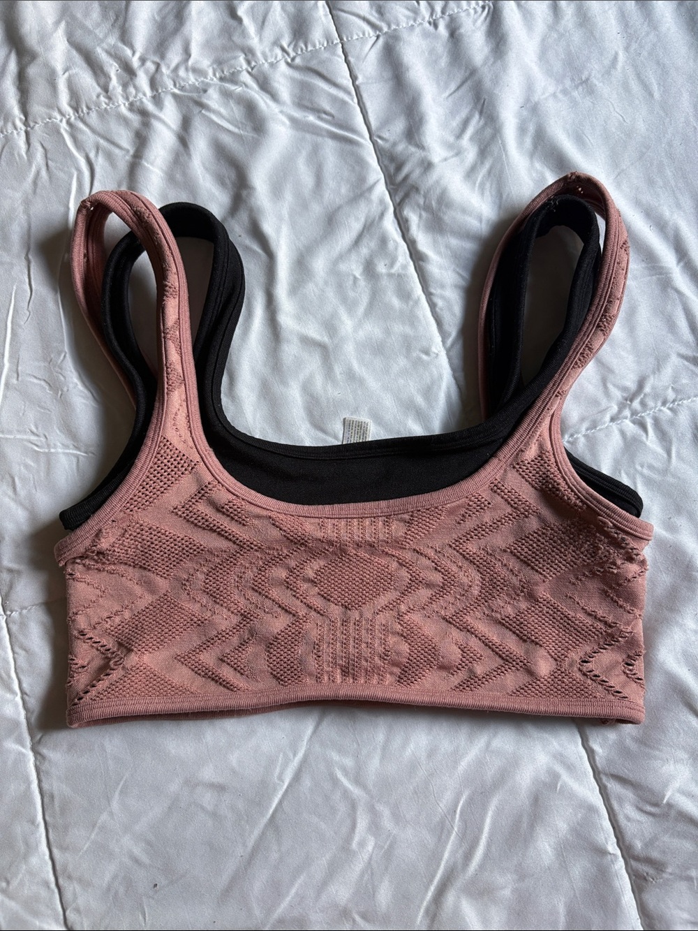 FP Movement double take layered sports bra in petal and black